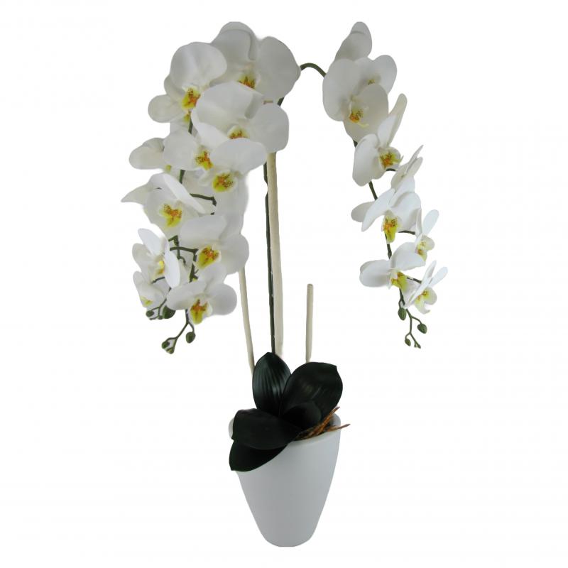 Sztuczne storczyki x3 białe w doniczce ceramicznej 80cm (2 szt.)